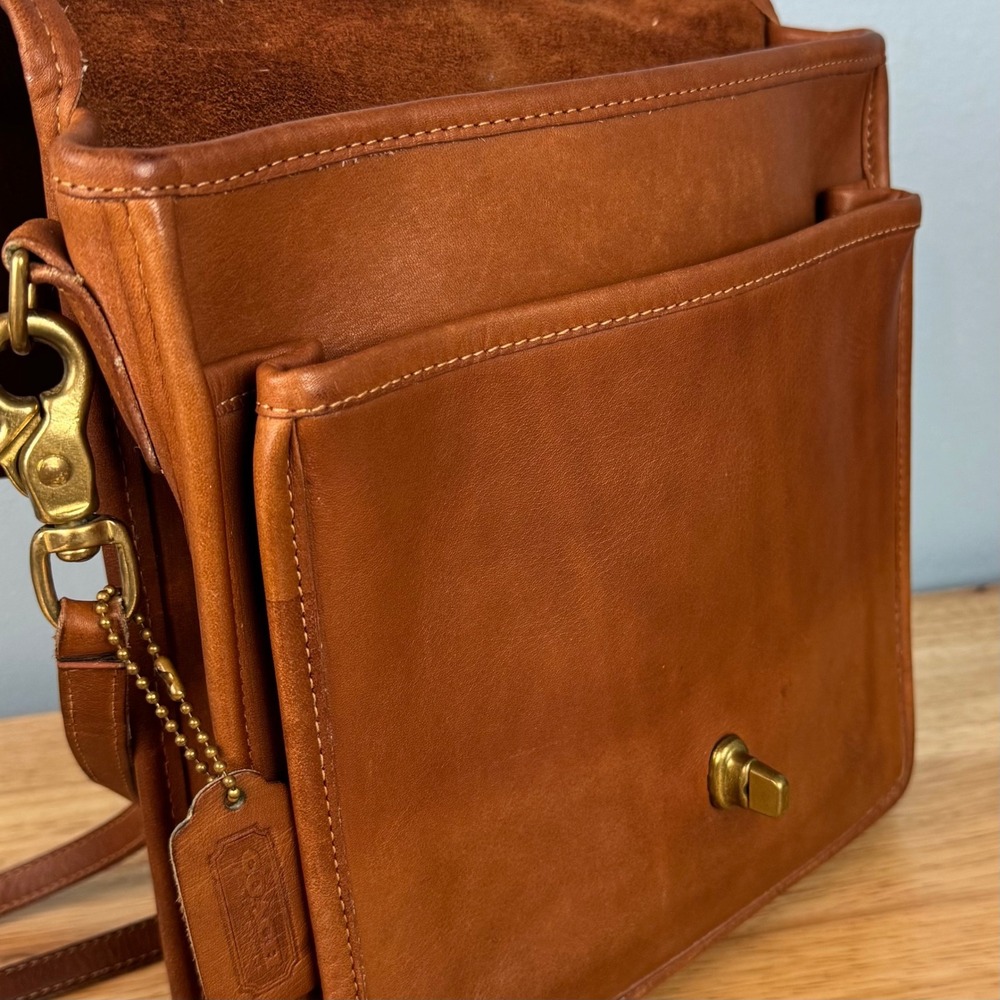 VTG Coach 9140 Station Bag British Tan Leather Crossbody Handle Strap USA Made - Picture 3 of 8